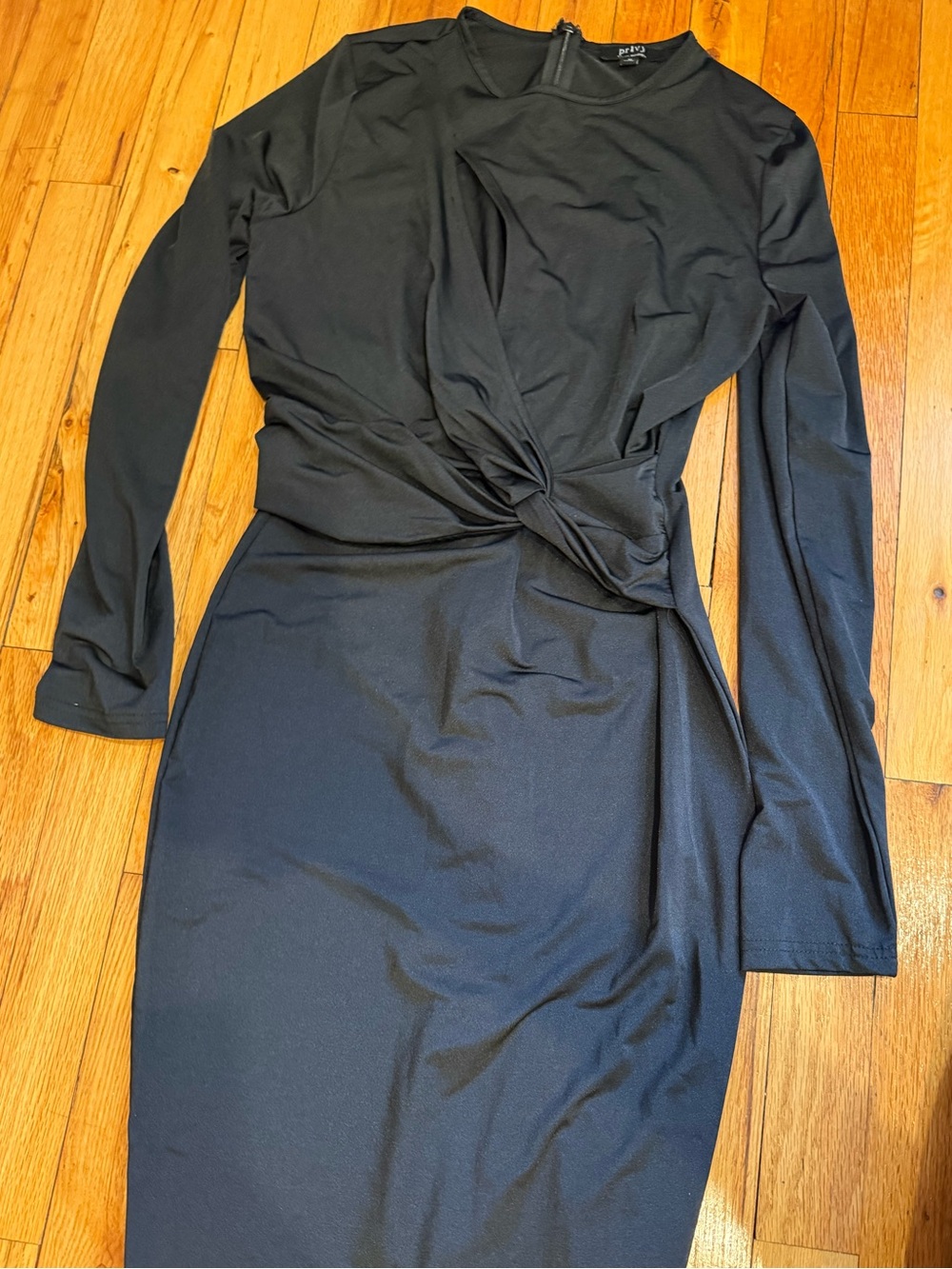 privy Black Long-Sleeve Twist-Waist Midi Dress